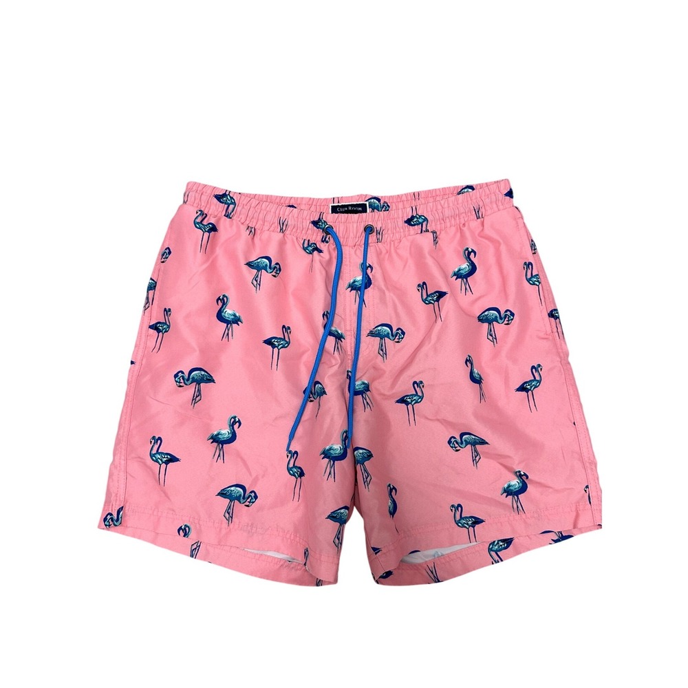 Mens Club Room Pink Shorts All Over Print Flamingos Drawstring Size Large
